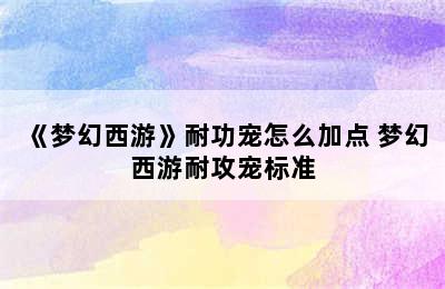 《梦幻西游》耐功宠怎么加点 梦幻西游耐攻宠标准